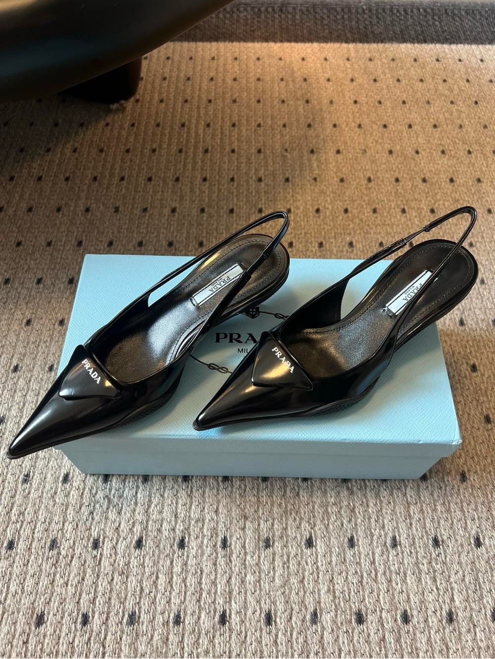 Prada Black Patent Slingback Kitten Heels - Picture 8 of 9